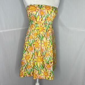 Lilly Pulitzer cotton strapless mini dress with daffodil floral print